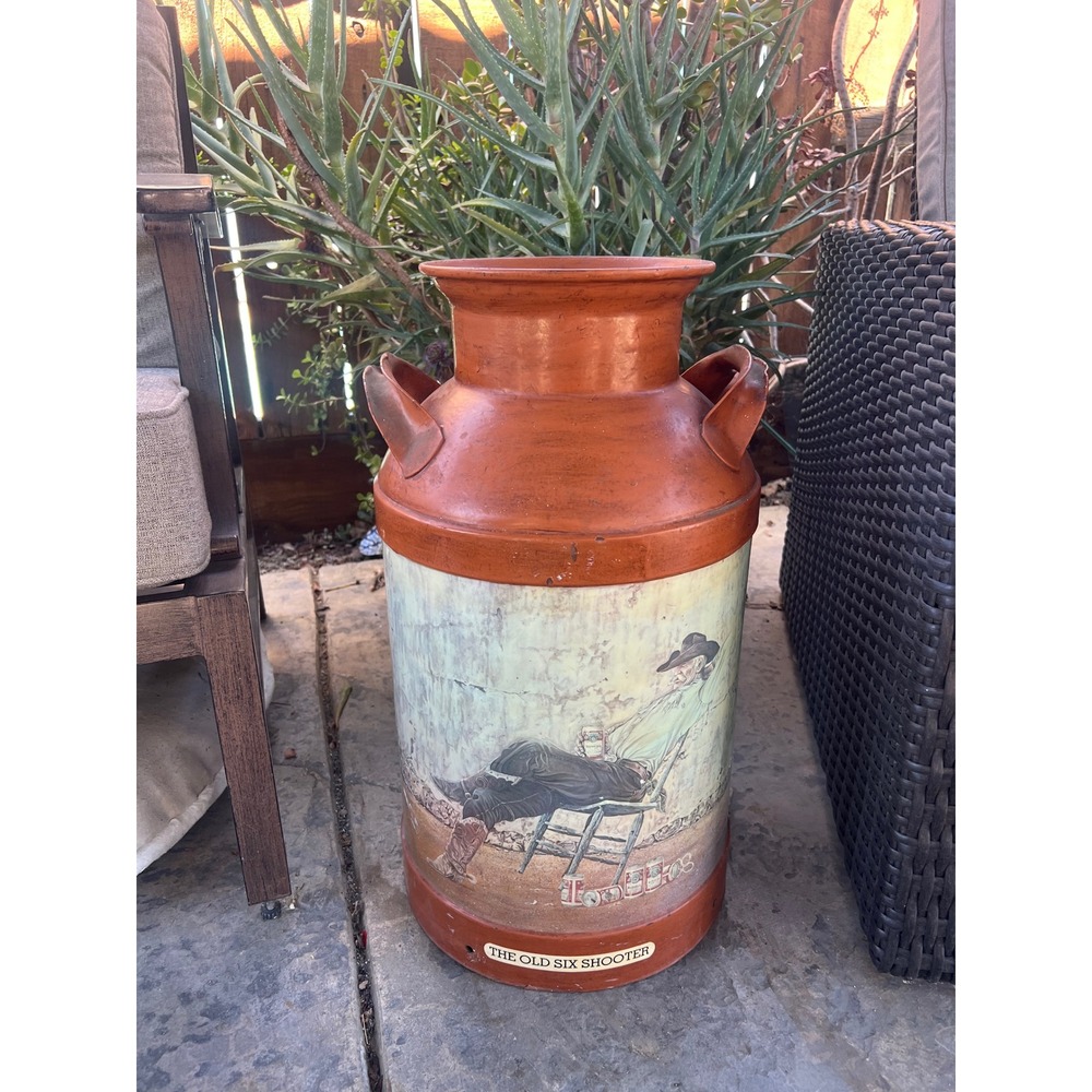 Vintage Budweiser Carlos Hadaway Western Metal Milk Can 24.5in Old Six Shooter